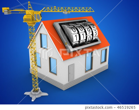 3d illustration of house with crane and code lock 3d illustration of house with crane and code lock 46519265