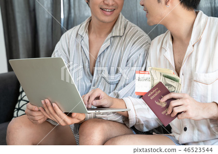 Gay couple use internet 46523544