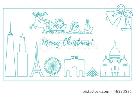 Santa Claus in sleigh flying over buildings 46523585