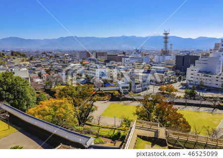 [山梨縣]從山梨縣歷史遺址，甲府城（舞鶴城，舞鶴公園）看到的甲府盆地和富士山 46525099