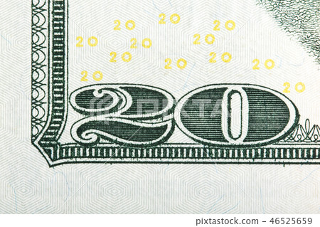 Number 20. Fragment of U.S. 20 banknote, extreme macro photo. Number 20. Fragment of U.S. 20 banknote, extreme macro photo. 46525659