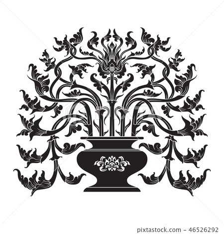 Thai Art_The Vase_Black Color on White Background Thai Art_The Vase_Black Color on White Background 46526292