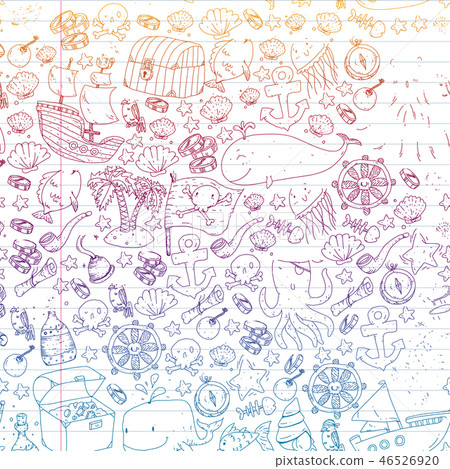 Vector pirate pattern for small boys and girls. Kindergarten, birthday party. Wallpaper for children Vector pirate pattern for small boys and girls. Kindergarten, birthday party. Wallpaper for children 46526920