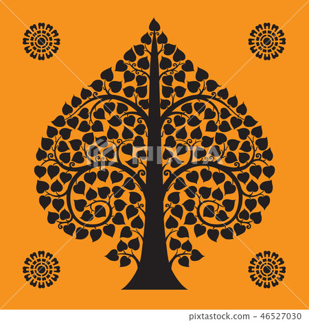 Thai Art Bodhi Tree on Orange Background Thai Art Bodhi Tree on Orange Background 46527030