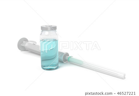3d rendering of a medical syringe and ampoule with turquoise liquid isolated on white background 3d rendering of a medical syringe and ampoule with turquoise liquid isolated on white background 46527221