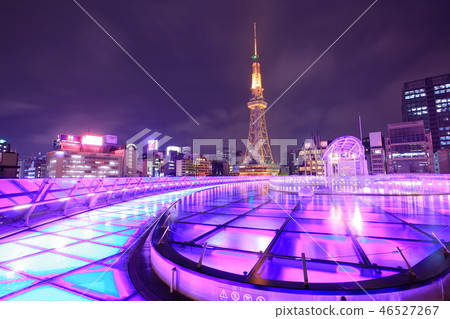 Night view of Nagoya TV tower and water spaceship 46527267