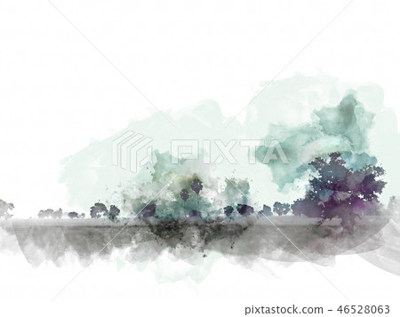 tree and field landscape on watercolor painting. tree and field landscape on watercolor painting. 46528063