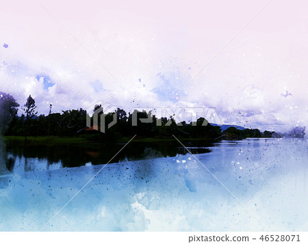 tree and field landscape on watercolor paint. tree and field landscape on watercolor paint. 46528071