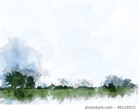 tree and field landscape on watercolor paint. 46528072