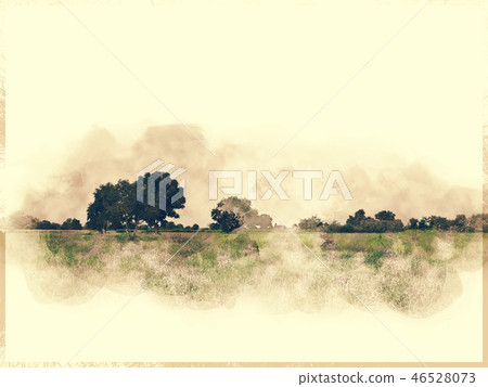 tree and field landscape on watercolor paint. tree and field landscape on watercolor paint. 46528073