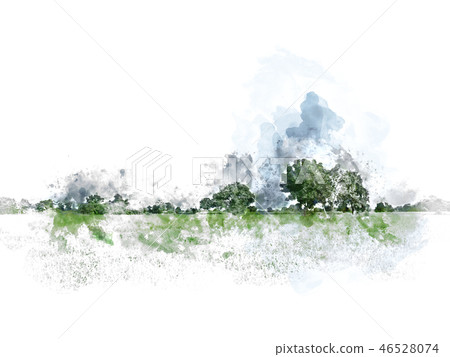 tree and field landscape on watercolor paint. tree and field landscape on watercolor paint. 46528074