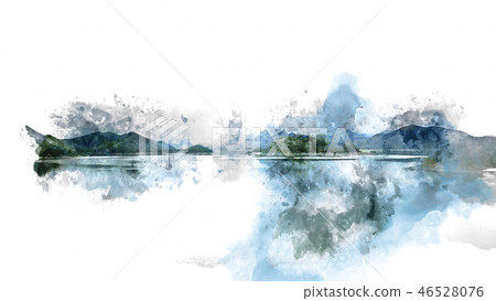 mountain and field landscape on watercolor paint. mountain and field landscape on watercolor paint. 46528076