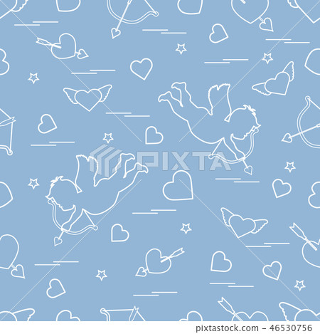 Cute seamless pattern with cupid shoots a bow and Cute seamless pattern with cupid shoots a bow and 46530756