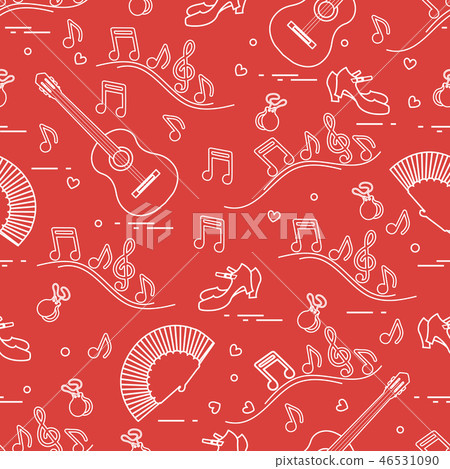 Pattern with fan, shoes, castanets, notes, guitars 46531090
