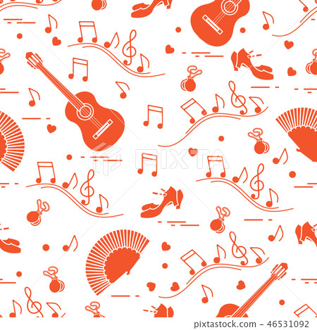 Pattern with fan, shoes, castanets, notes, guitars 46531092