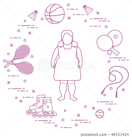 Fat Girl Sports Equipment Children Activities Stock Illustration