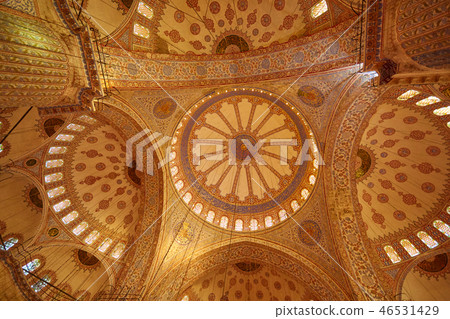 Blue Mosque interior in Istanbul, Turkey. Turkish: Sultan Ahmet Cami Blue Mosque interior in Istanbul, Turkey. Turkish: Sultan Ahmet Cami 46531429