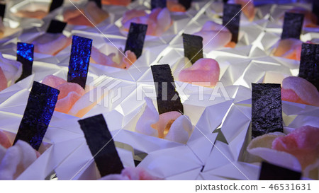 Beautifully decorated catering banquet table with different food snacks. Beautifully decorated catering banquet table with different food snacks. 46531631