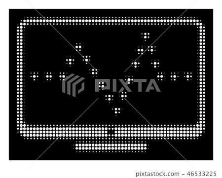 White Halftone Monitor Dotted Pulse Icon - Stock Illustration [46533225 ...