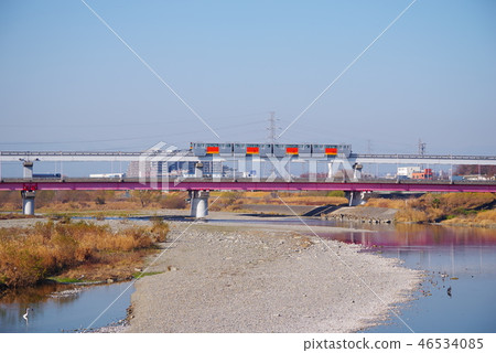 Tama River and Tama City Monorail and Tate-Nichi Bridge seen from Hino Bridge 46534085