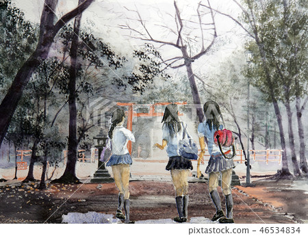 Shimogamo-jinja神社Kakinomori高中女孩京都觀光學校旅行京都 46534834