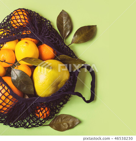 textile bag full of fruit. zero waste concept 46538230
