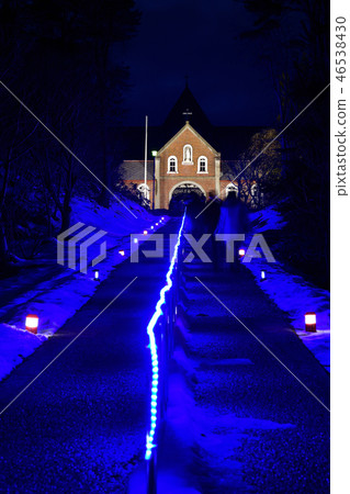 Taking a picture of Christmas light-up at Trappist boy's abbey in Hokuto city, Hokkaido Taking a picture of Christmas light-up at Trappist boy's abbey in Hokuto city, Hokkaido 46538430