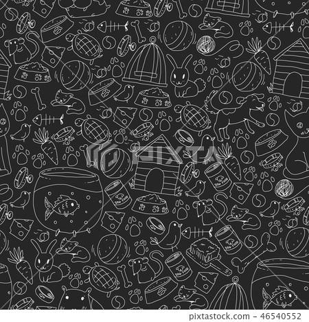 Pet shop, zoo, veterinary. Vector pattern woth cat, hamster, dog, bunny, rabbit. Pet shop, zoo, veterinary. Vector pattern woth cat, hamster, dog, bunny, rabbit. 46540552