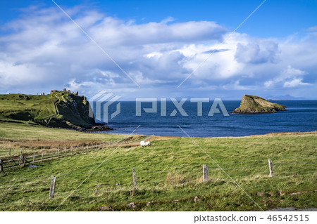 The Tulm Island, Duntulm Bay and the castle ruins on the Isle of Skye - Scotland 46542515