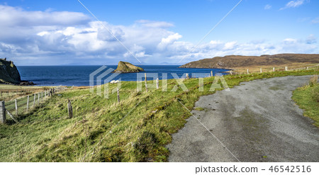 The Tulm Island, Duntulm Bay and the castle ruins on the Isle of Skye - Scotland The Tulm Island, Duntulm Bay and the castle ruins on the Isle of Skye - Scotland 46542516