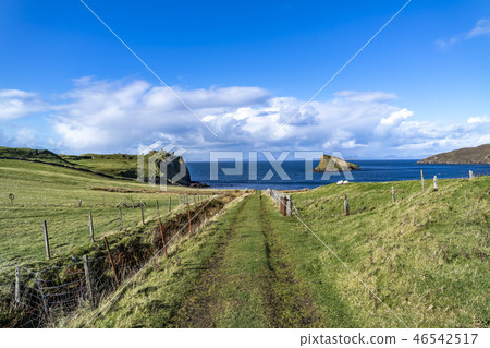 The Tulm Island, Duntulm Bay and the castle ruins on the Isle of Skye - Scotland 46542517