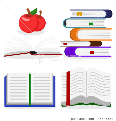 Set of books and red Apple on a white. Set of books and red Apple on a white. 46543368