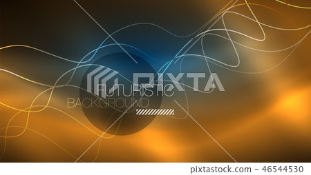 Glowing abstract wave on dark, shiny motion, Christmas and New Year magic space light. Techno 46544530