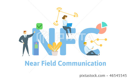 NFC technology, near field communication. Concept with keywords, letters and icons. Flat vector 46545545