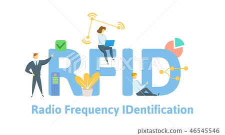 RFID, Radio Frequency IDentification. Concept with keywords, letters and icons. Flat vector 46545546
