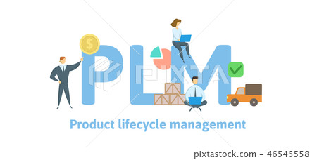 PLM, Product Lifecycle Management. Concept with keywords, letters and icons. Flat vector 46545558