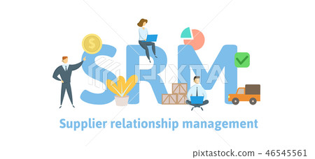 SRM, supplier relationship management. Concept with keywords, letters and icons. Flat vector SRM, supplier relationship management. Concept with keywords, letters and icons. Flat vector 46545561