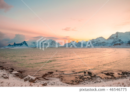 Pink Morning over the Winter Fjord Pink Morning over the Winter Fjord 46546775