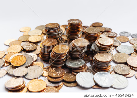 Big heap of columns of different Russian coins 46548424