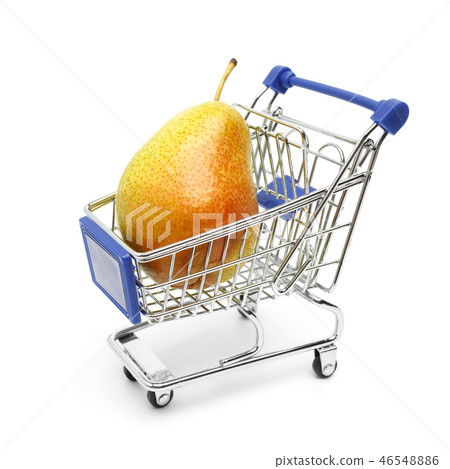 Beautiful ripe pear lies in a shopping cart Beautiful ripe pear lies in a shopping cart 46548886