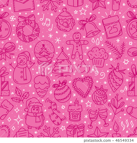 Christmas doodle seamless pattern. Vector 46549334