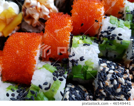 Fresh sushi rolls set food concept Fresh sushi rolls set food concept 46549441