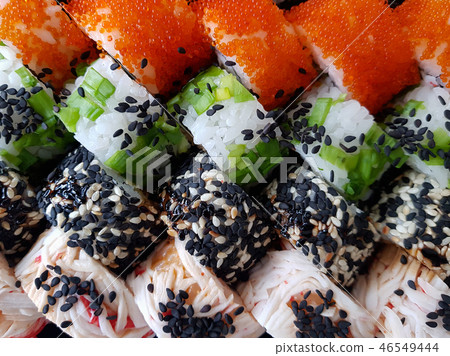 Fresh sushi rolls set food concept 46549444