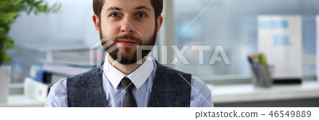 Two smiling clerk businessmen deliberate on problem Two smiling clerk businessmen deliberate on problem 46549889
