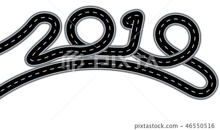 2019 New Year. The road is stylized signature. Isolated on white background. illustration 46550516