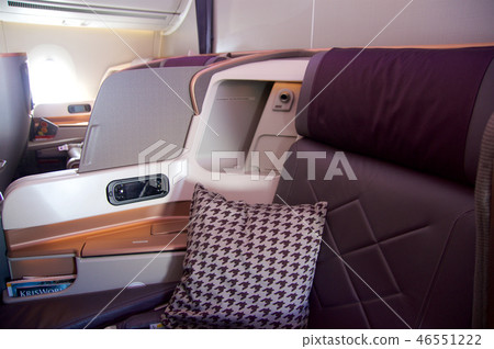 SINGAPORE - JULY 22, 2016: Business Class seat in the Airbus A350 SINGAPORE - JULY 22, 2016: Business Class seat in the Airbus A350 46551222