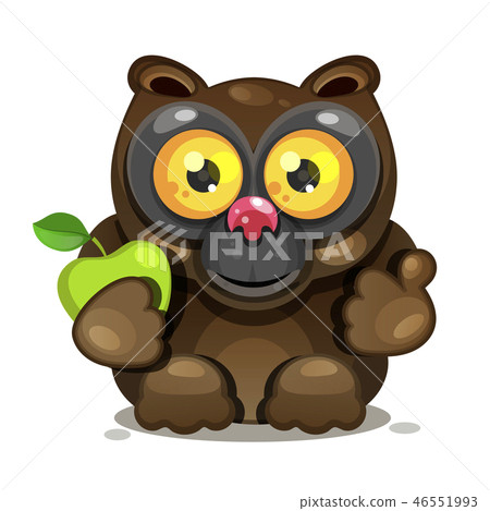 Lemur with big eyes sits and holds an Apple. Lemur with big eyes sits and holds an Apple. 46551993