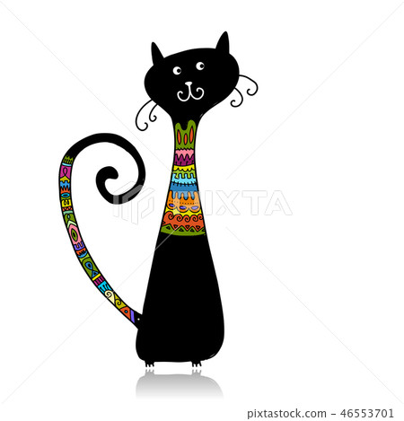 Black cat in cozy sweater, sketch for your design Black cat in cozy sweater, sketch for your design 46553701