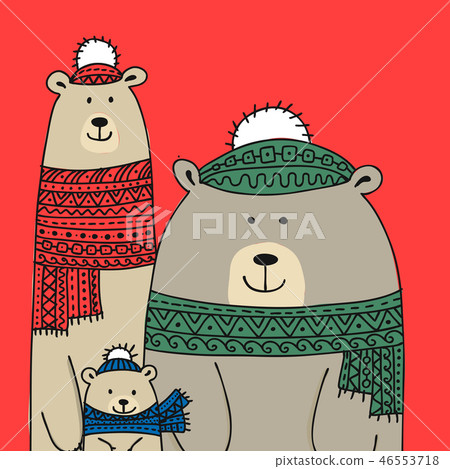 Christmas card with white santa bears family Christmas card with white santa bears family 46553718