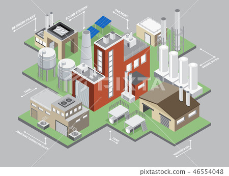 Industrial Buildings Isometric Infographic Set 46554048